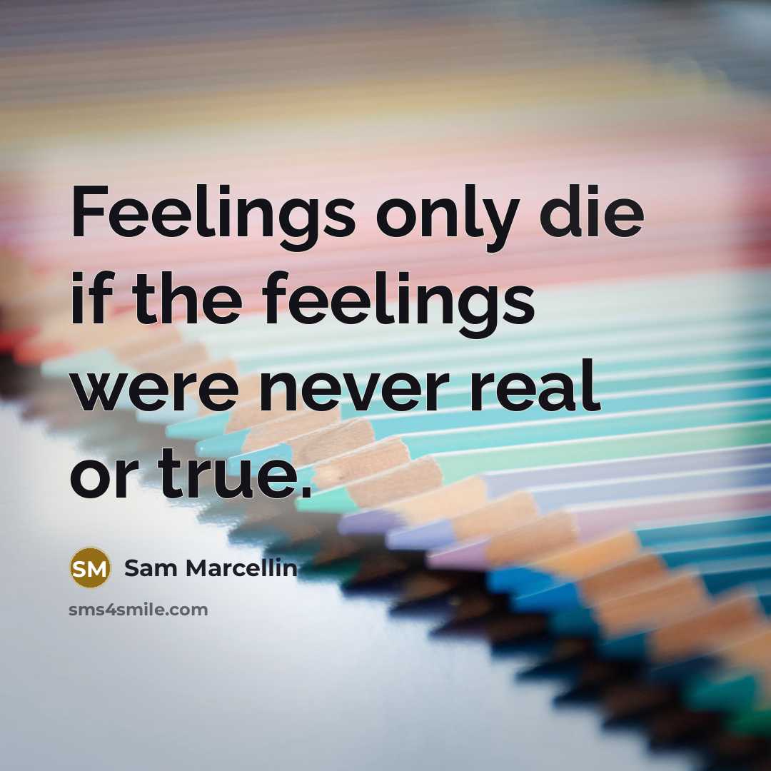 “Feelings only die if the feelings were never real or…” quote by Sam Marcellin