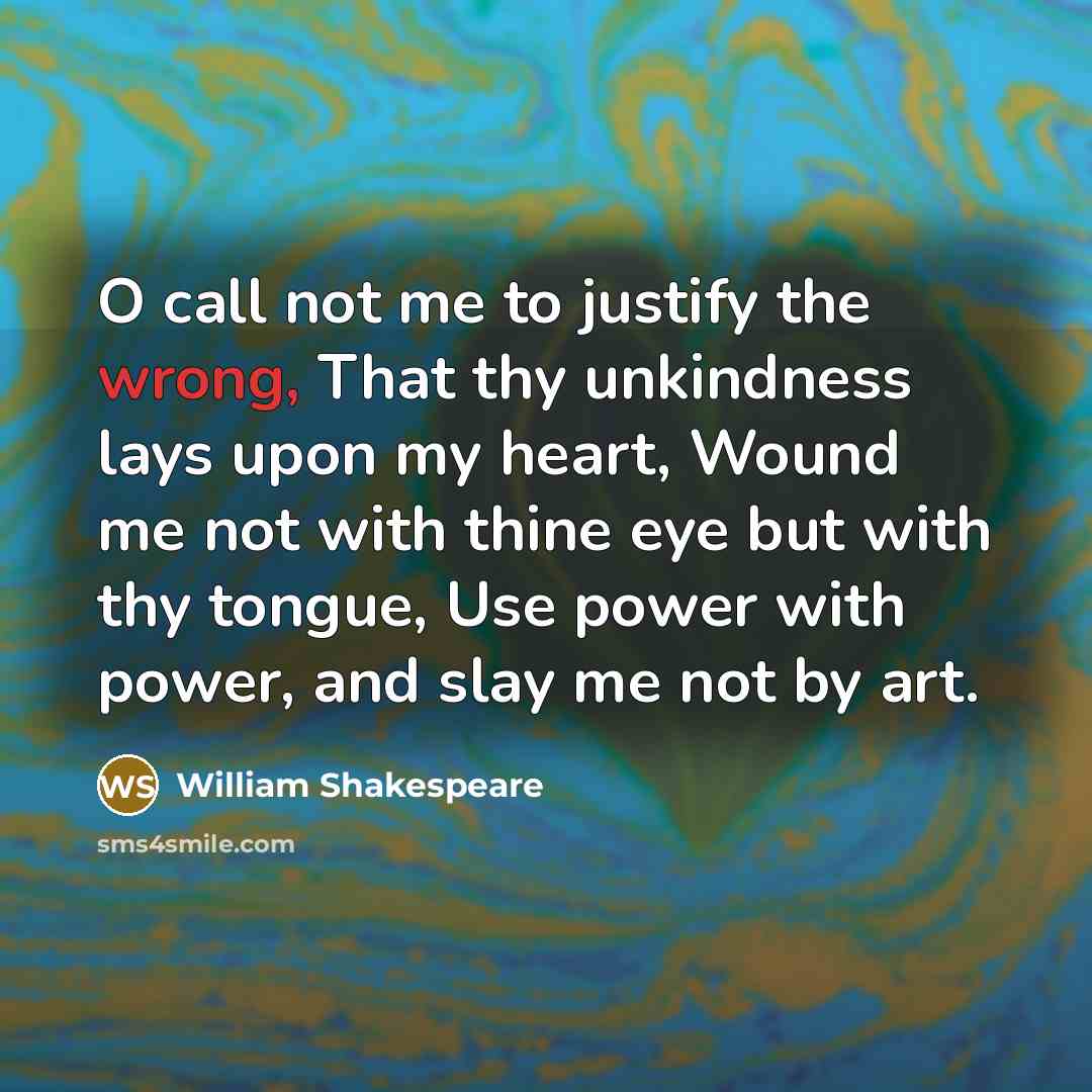 “O call not me to justify the wrong, That thy…” quote by William Shakespeare