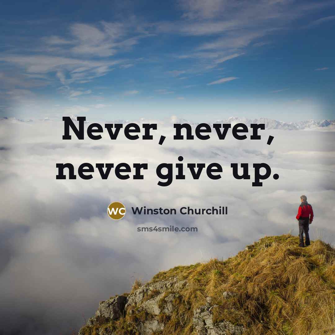 “Never, never, never give up.…” quote by Winston Churchill