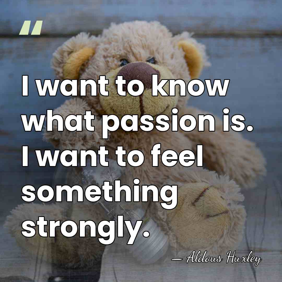 I want to know what passion is. I want to feel something&hellip; - Aldous Huxley