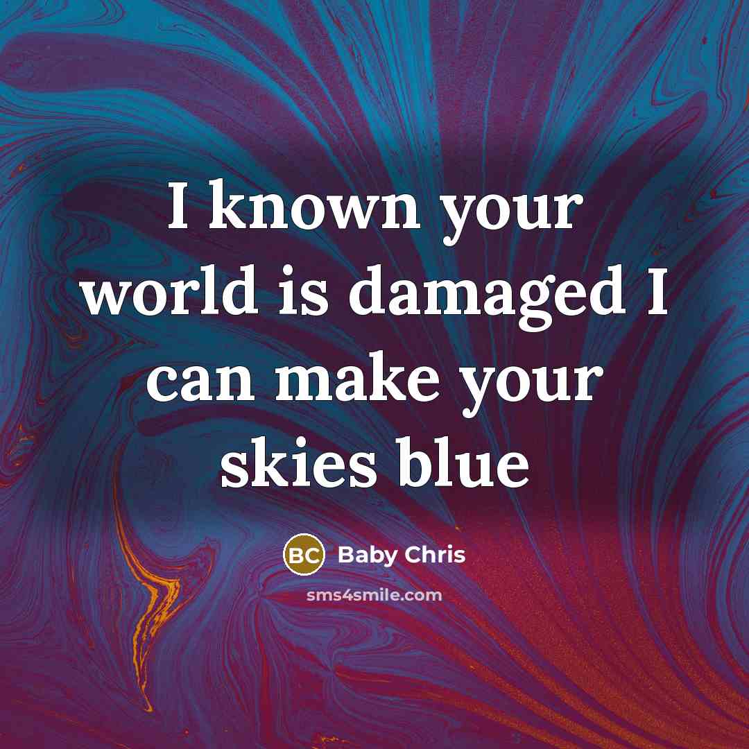 “I known your world is damaged I can make your skies blue” quote by Baby Chris