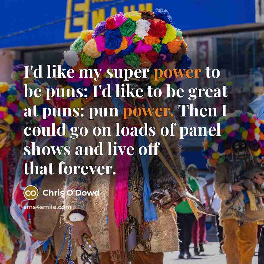 “I'd like my super power to be puns; I'd like…” quote by Chris O'Dowd
