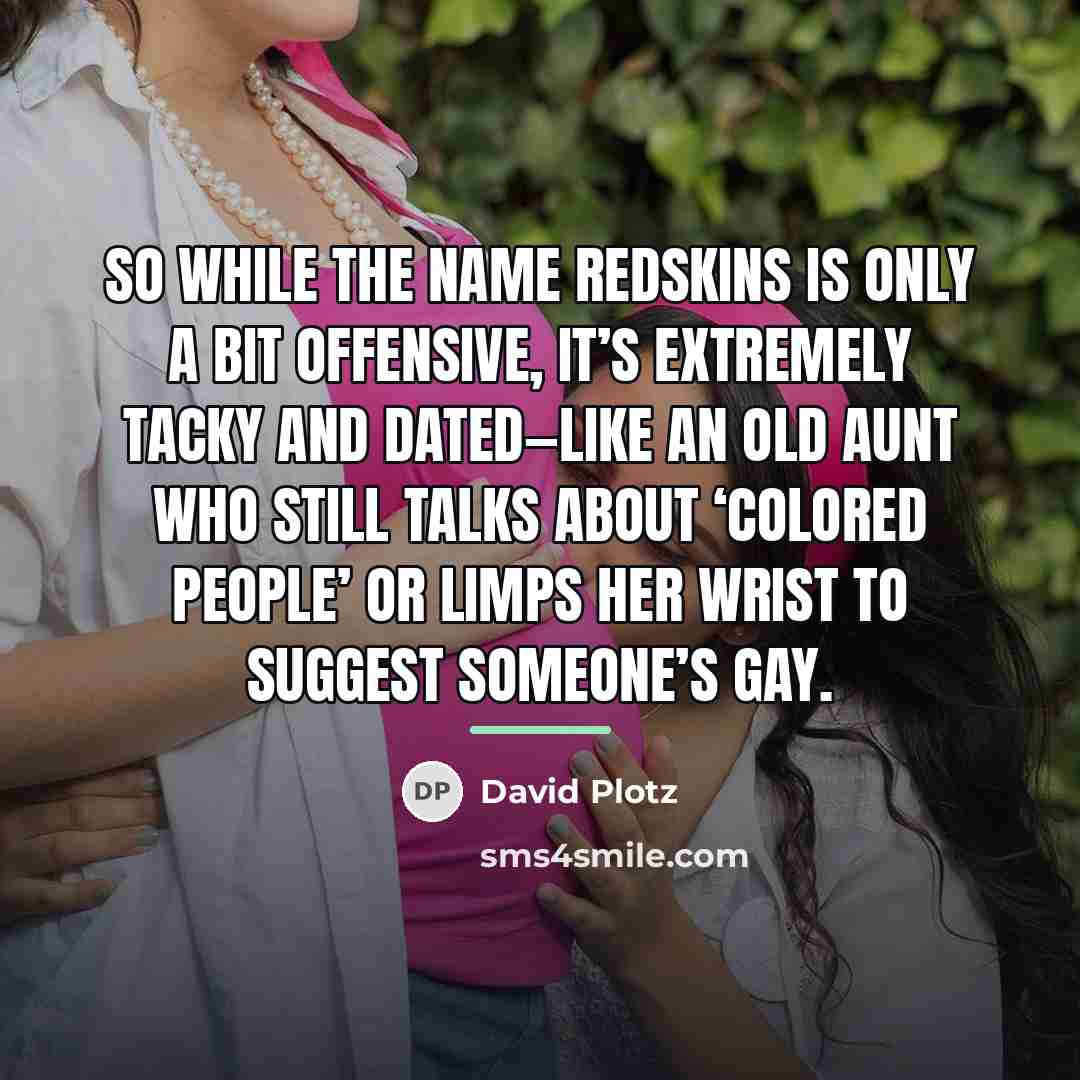 “So while the name Redskins is only a bit offensive,…” quote by David Plotz