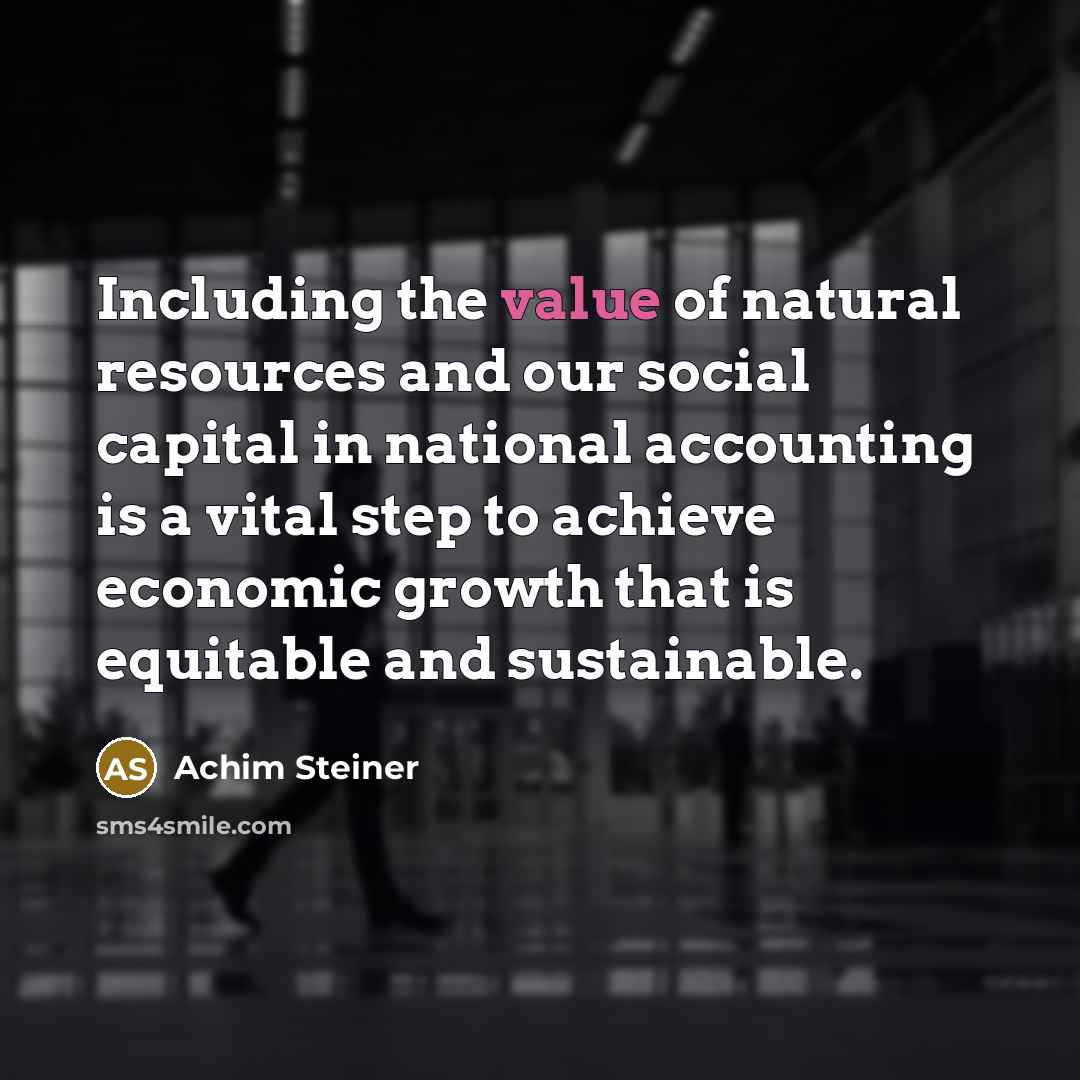 “Including the value of natural resources and our social capital…” quote by Achim Steiner