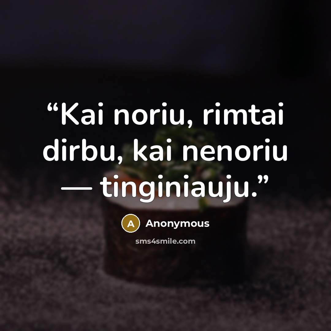 “Kai noriu, rimtai dirbu, kai nenoriu — tinginiauju.” quote by Anonymous