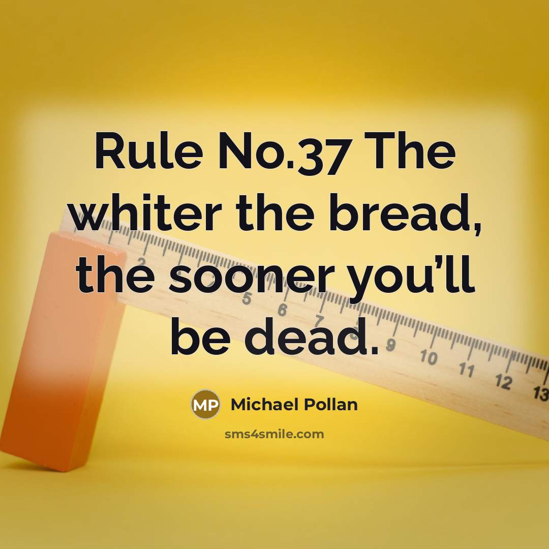 “Rule No.37 The whiter the bread, the sooner you’ll be…” quote by Michael Pollan