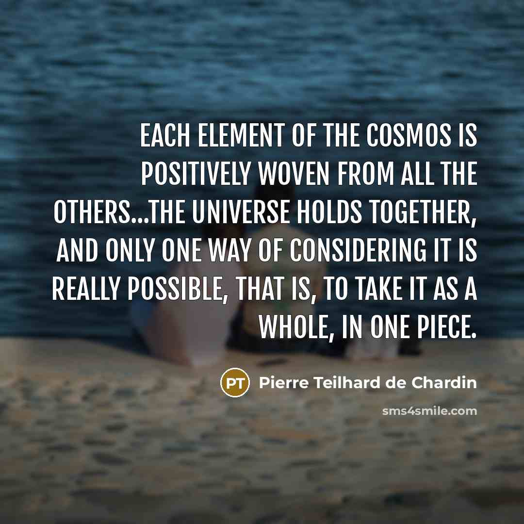 “Each element of the cosmos is positively woven from all…” quote by Pierre Teilhard de Chardin