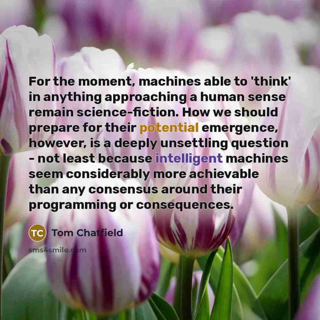 “For the moment, machines able to 'think' in anything approaching…” quote by Tom Chatfield
