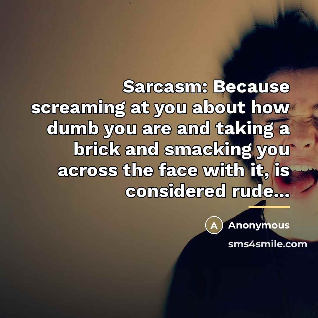 “Sarcasm: Because screaming at you about how dumb you are…” quote by Anonymous
