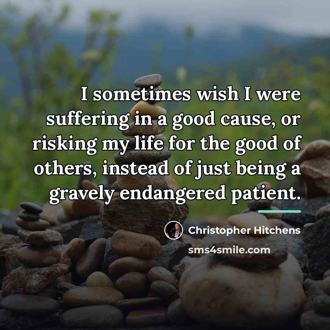 “I sometimes wish I were suffering in a good cause,…” quote by Christopher Hitchens