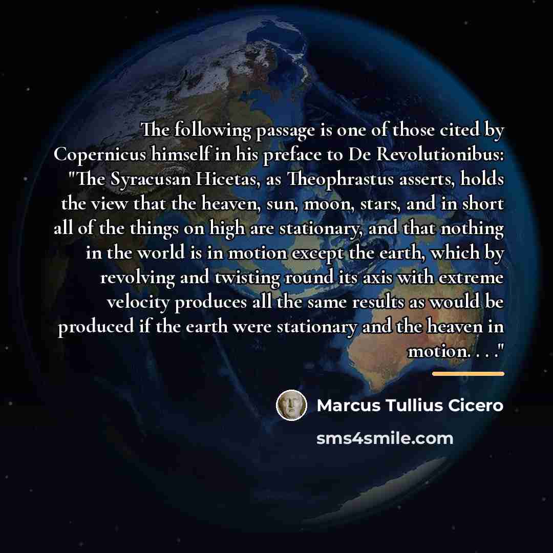 “The following passage is one of those cited by Copernicus…” quote by Marcus Tullius Cicero
