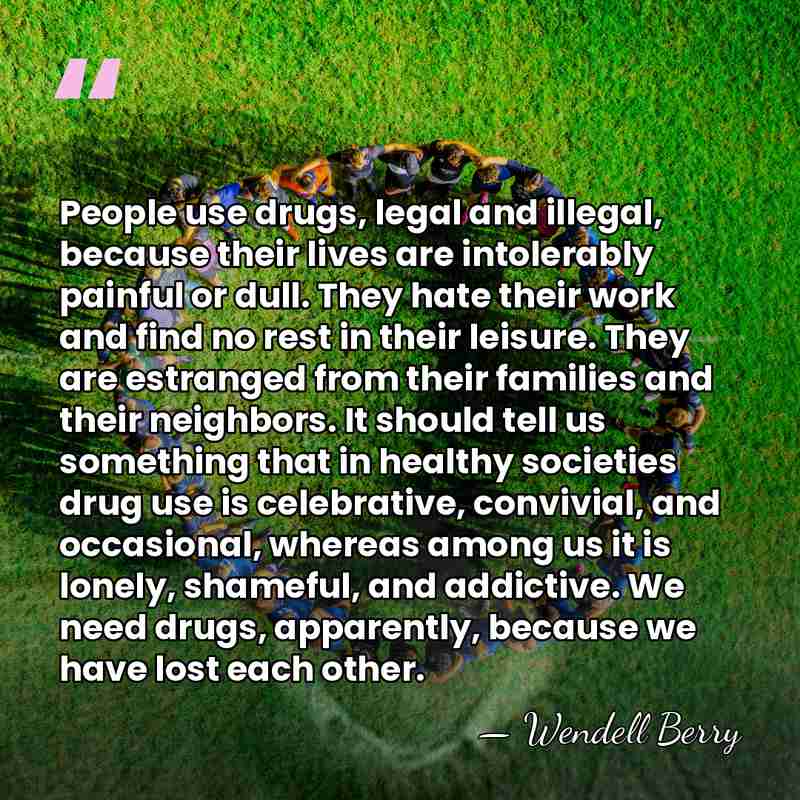 People use drugs, legal and illegal, because their lives are intolerably painful&hellip; - Wendell Berry