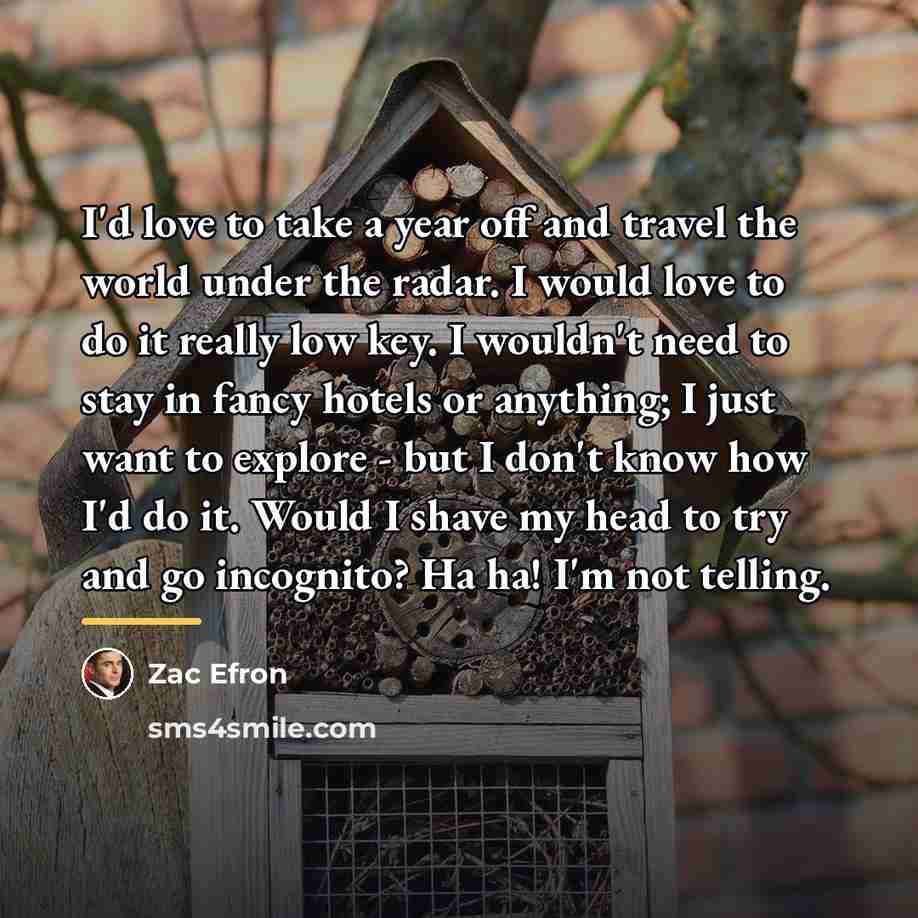 “I'd love to take a year off and travel the…” quote by Zac Efron