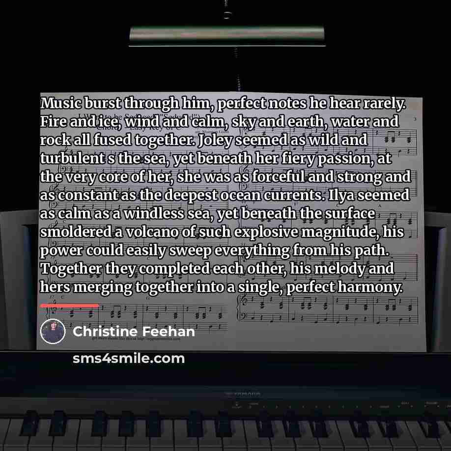 “Music burst through him, perfect notes he hear rarely. Fire…” quote by Christine Feehan