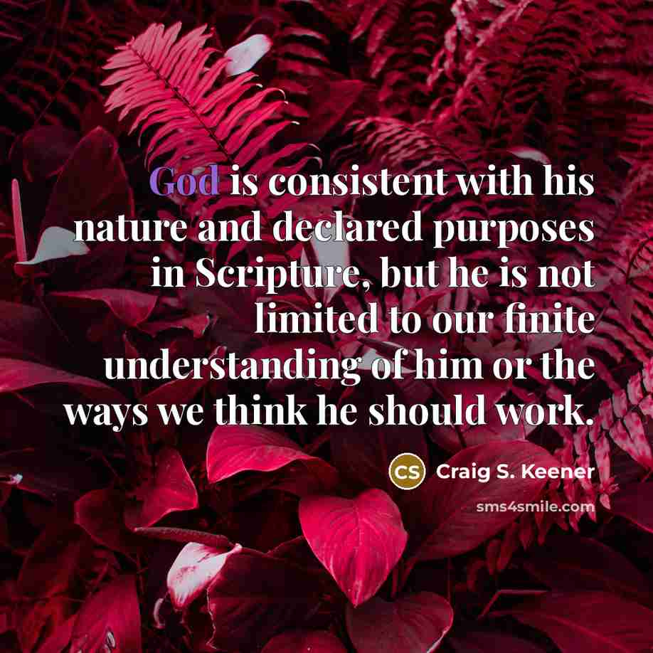 “God is consistent with his nature and declared purposes in…” quote by Craig S. Keener