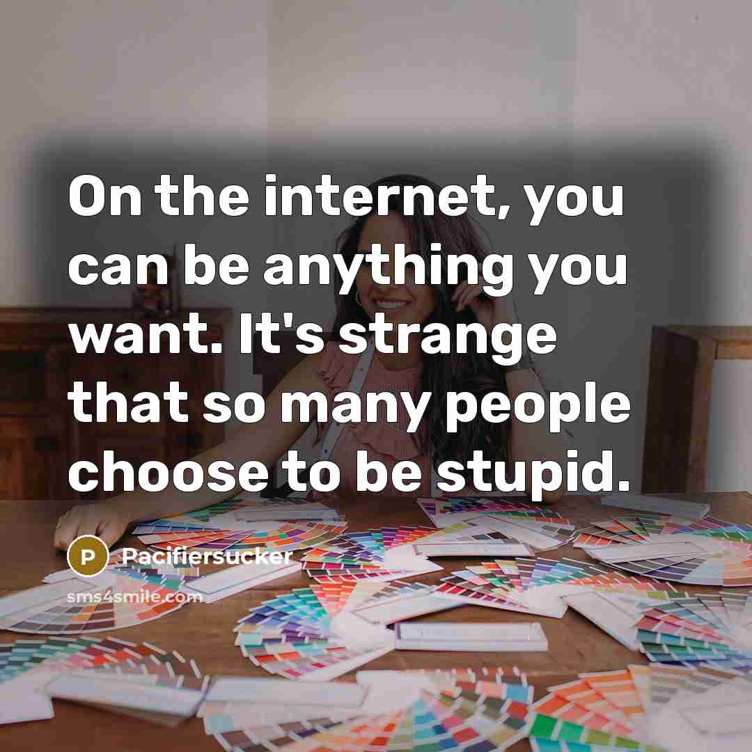“On the internet, you can be anything you want. It's strange that so many people choose to be stupid.” quote by Pacifiersucker
