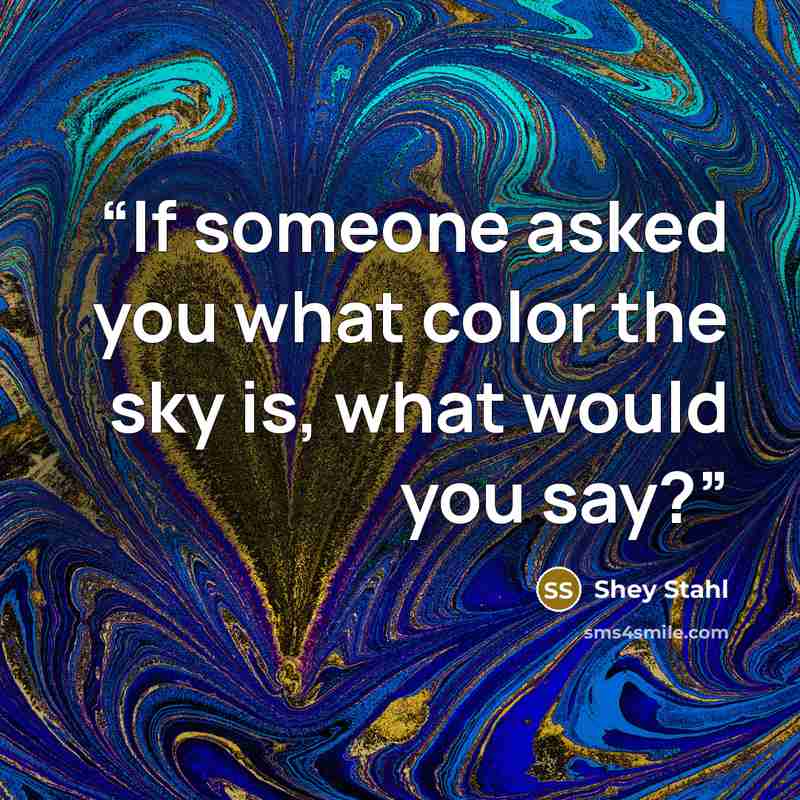 “If someone asked you what color the sky is, what would you say?” quote by Shey Stahl