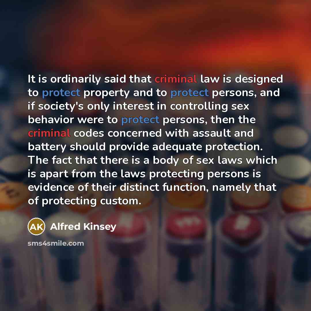 “It is ordinarily said that criminal law is designed to…” quote by Alfred Kinsey