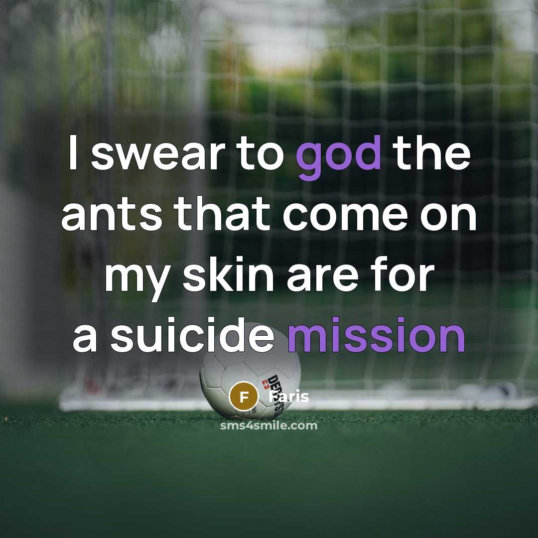 “I swear to god the ants that come on my skin are for a suicide mission” quote by Faris