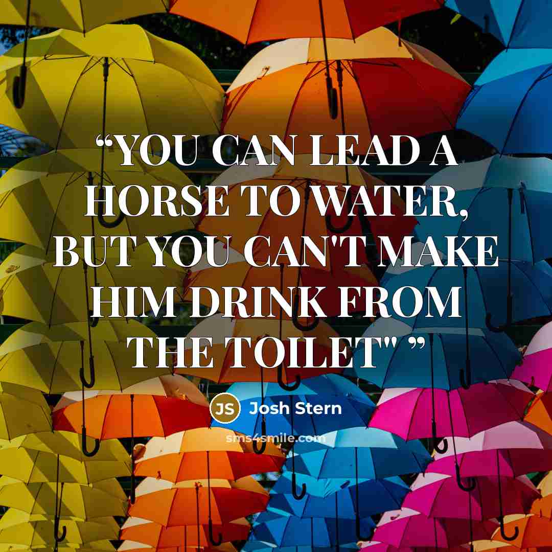 “YOU CAN LEAD A HORSE TO WATER, BUT YOU CAN'T MAKE HIM DRINK FROM THE TOILET"” quote by Josh Stern