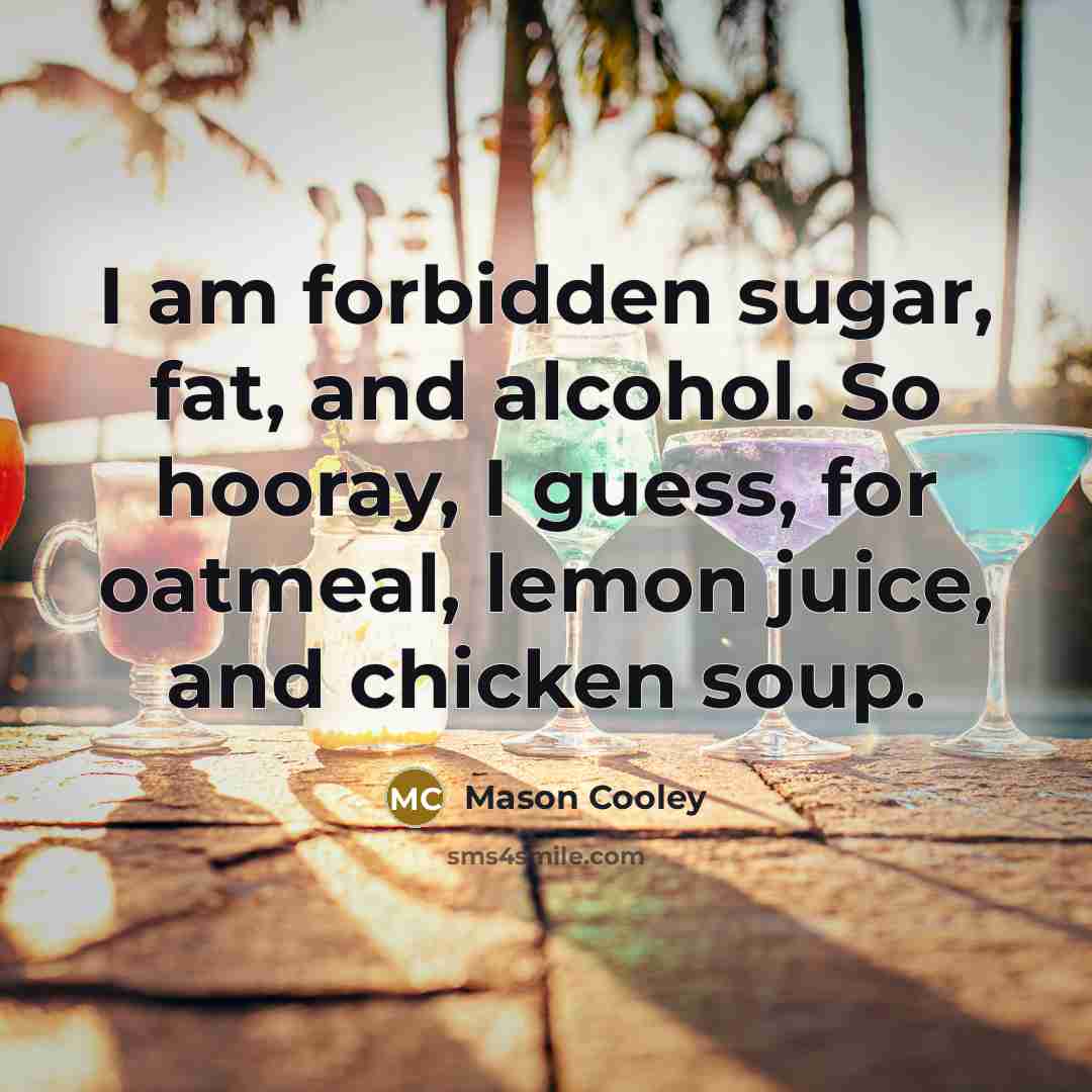 “I am forbidden sugar, fat, and alcohol. So hooray, I…” quote by Mason Cooley