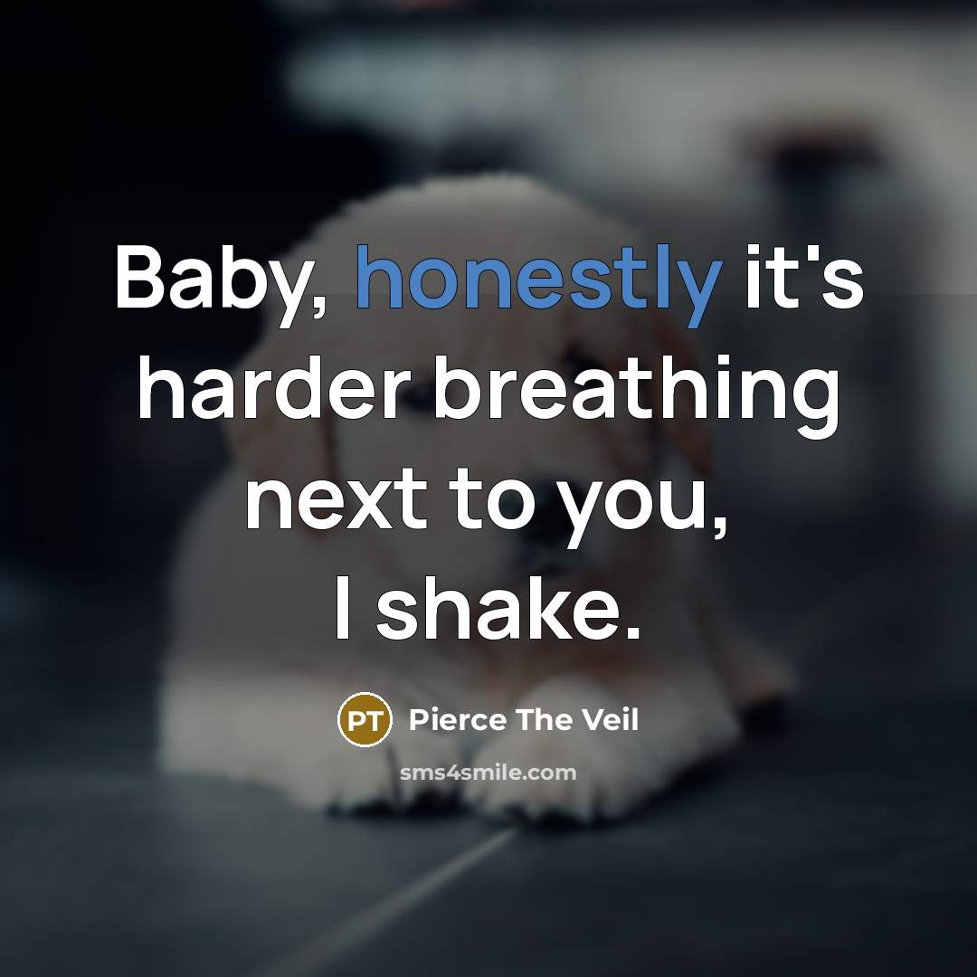 “Baby, honestly it's harder breathing next to you, I shake.” quote by Pierce The Veil