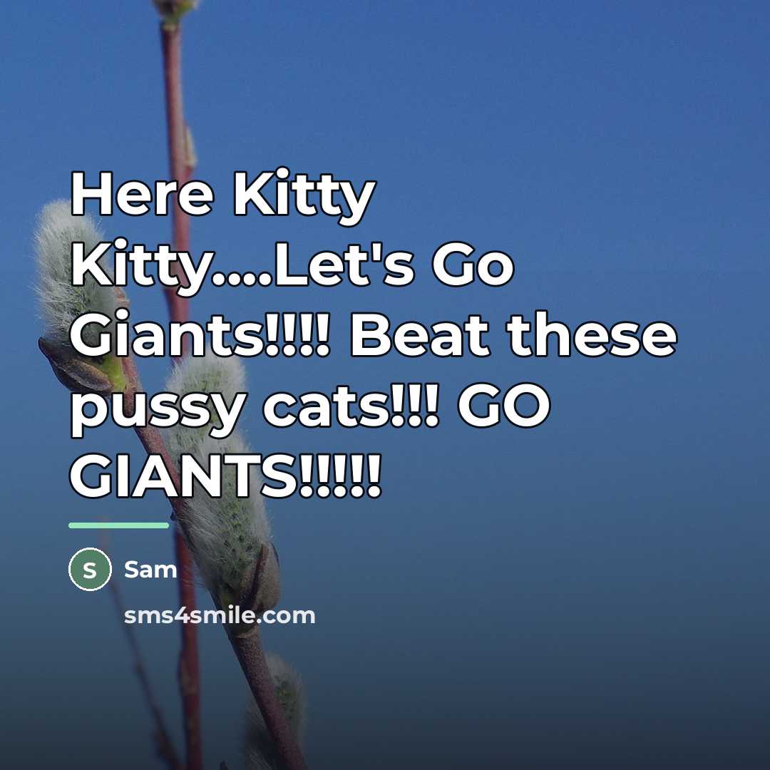 “Here Kitty Kitty....Let's Go Giants!!!! Beat these pussy cats!!! GO…” quote by Sam