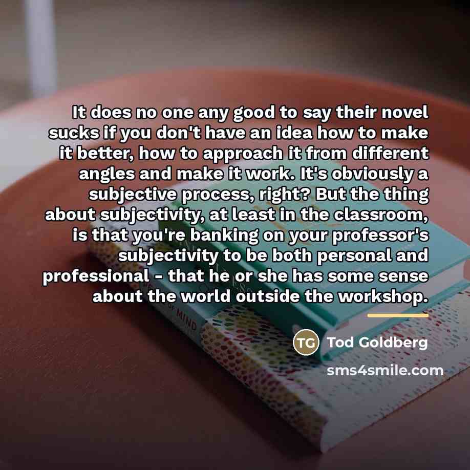 “It does no one any good to say their novel…” quote by Tod Goldberg