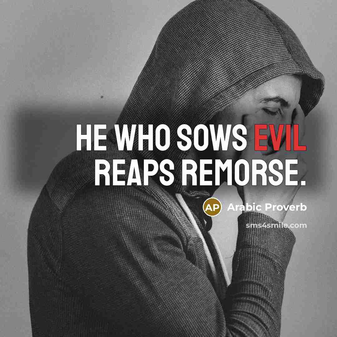 “He who sows evil reaps remorse.” quote by Arabic Proverb