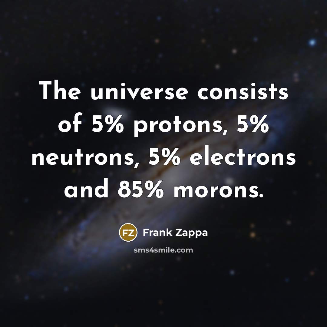 “The universe consists of 5% protons, 5% neutrons, 5% electrons…” quote by Frank Zappa