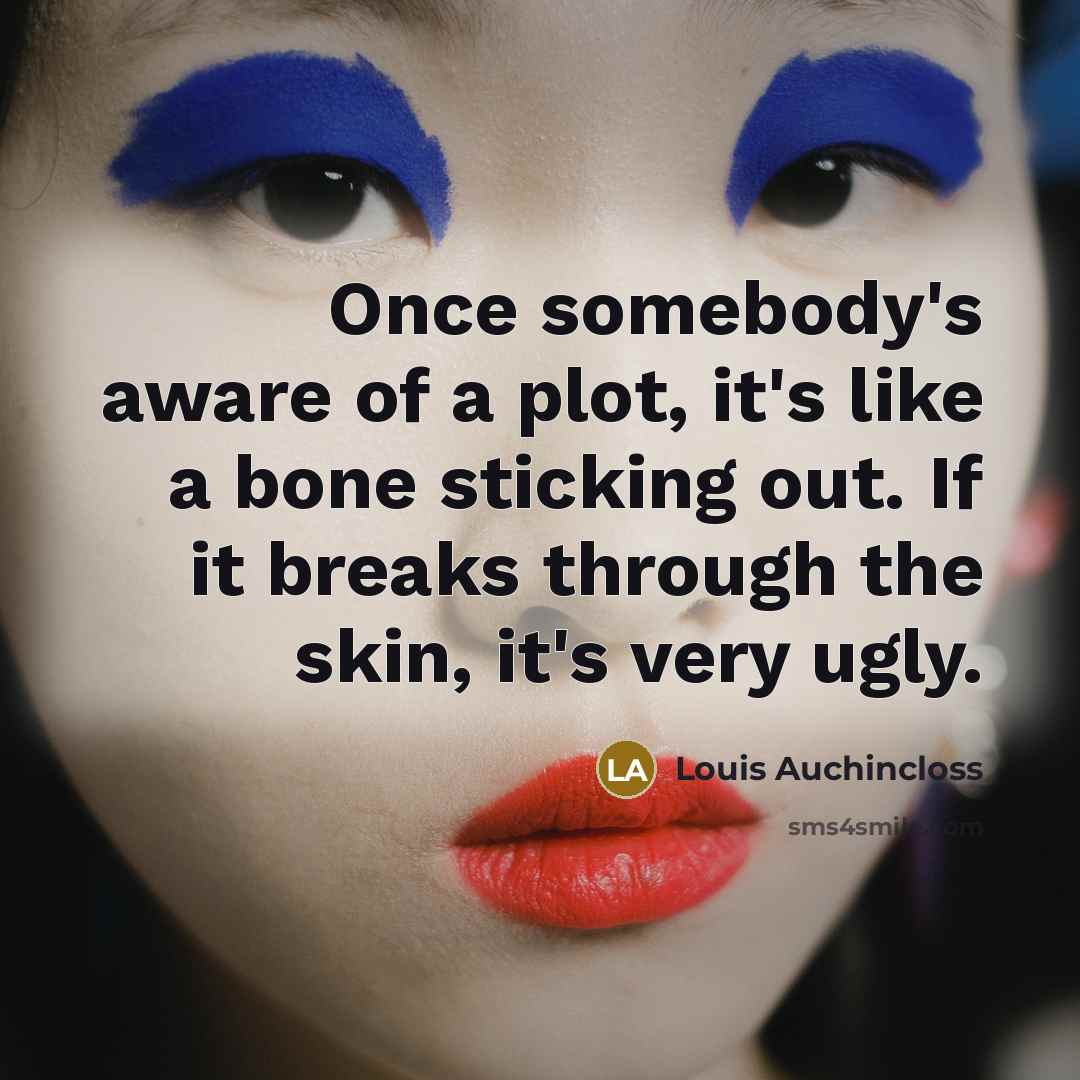 “Once somebody's aware of a plot, it's like a bone sticking out. If it breaks through the skin, it's very ugly.” quote by Louis Auchincloss