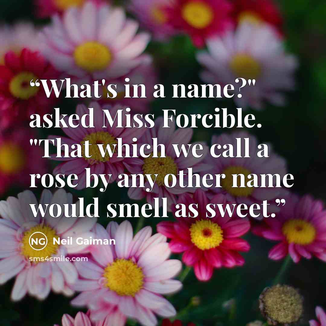 “What's in a name?" asked Miss Forcible. "That which we call a rose by any other name would smell as sweet.” quote by Neil Gaiman