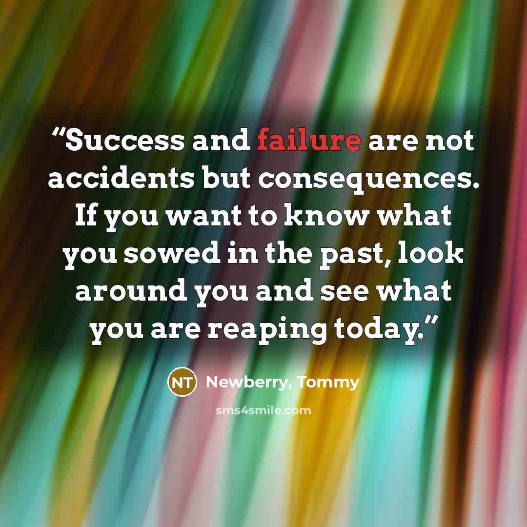 “Success and failure are not accidents but consequences. If you want to know what you sowed in the past, look around you and see what you are reaping today.” quote by Newberry, Tommy