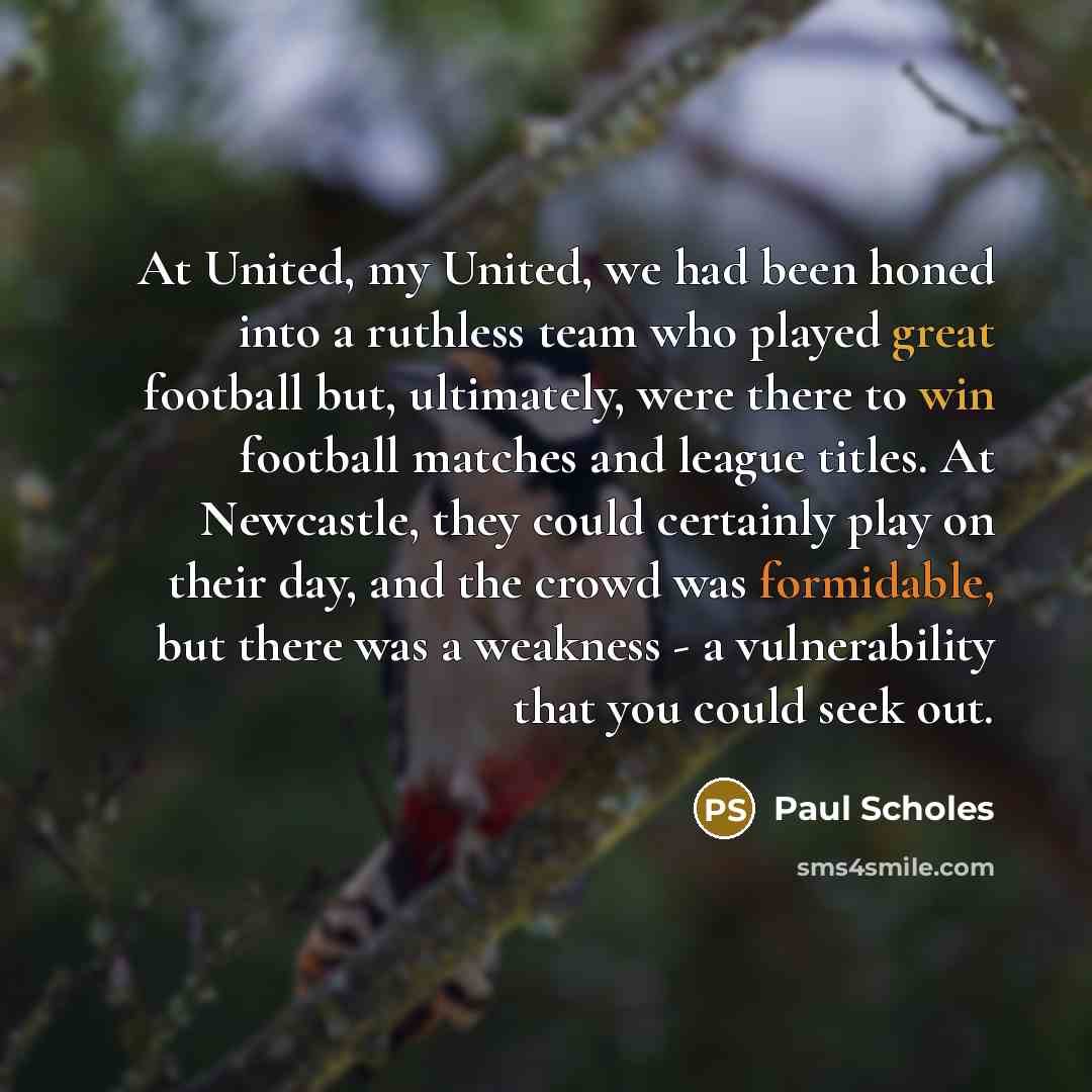 “At United, my United, we had been honed into a…” quote by Paul Scholes