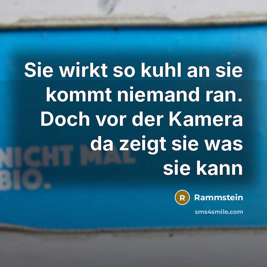 “Sie wirkt so kuhl an sie kommt niemand ran. Doch vor der Kamera da zeigt sie was sie kann” quote by Rammstein