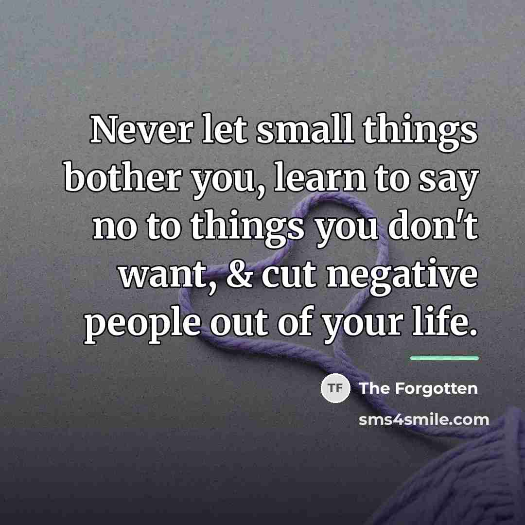 “Never let small things bother you, learn to say no…” quote by The Forgotten