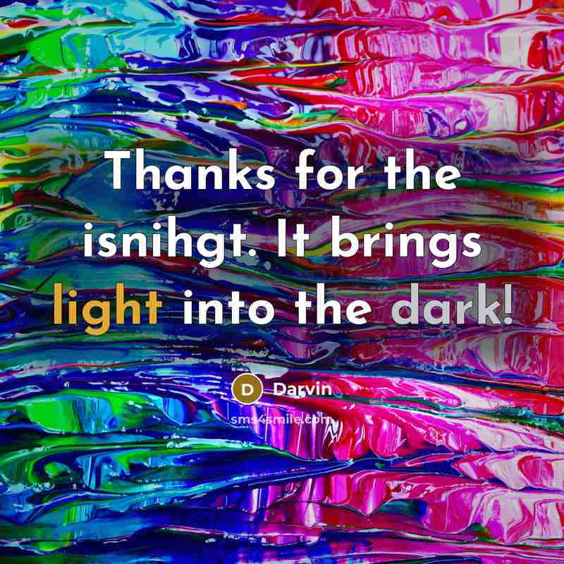 “Thanks for the isnihgt. It brings light into the dark!” quote by Darvin