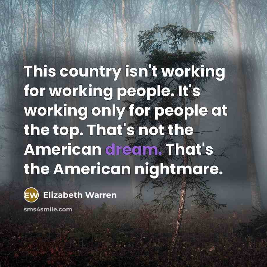 “This country isn't working for working people. It's working only…” quote by Elizabeth Warren
