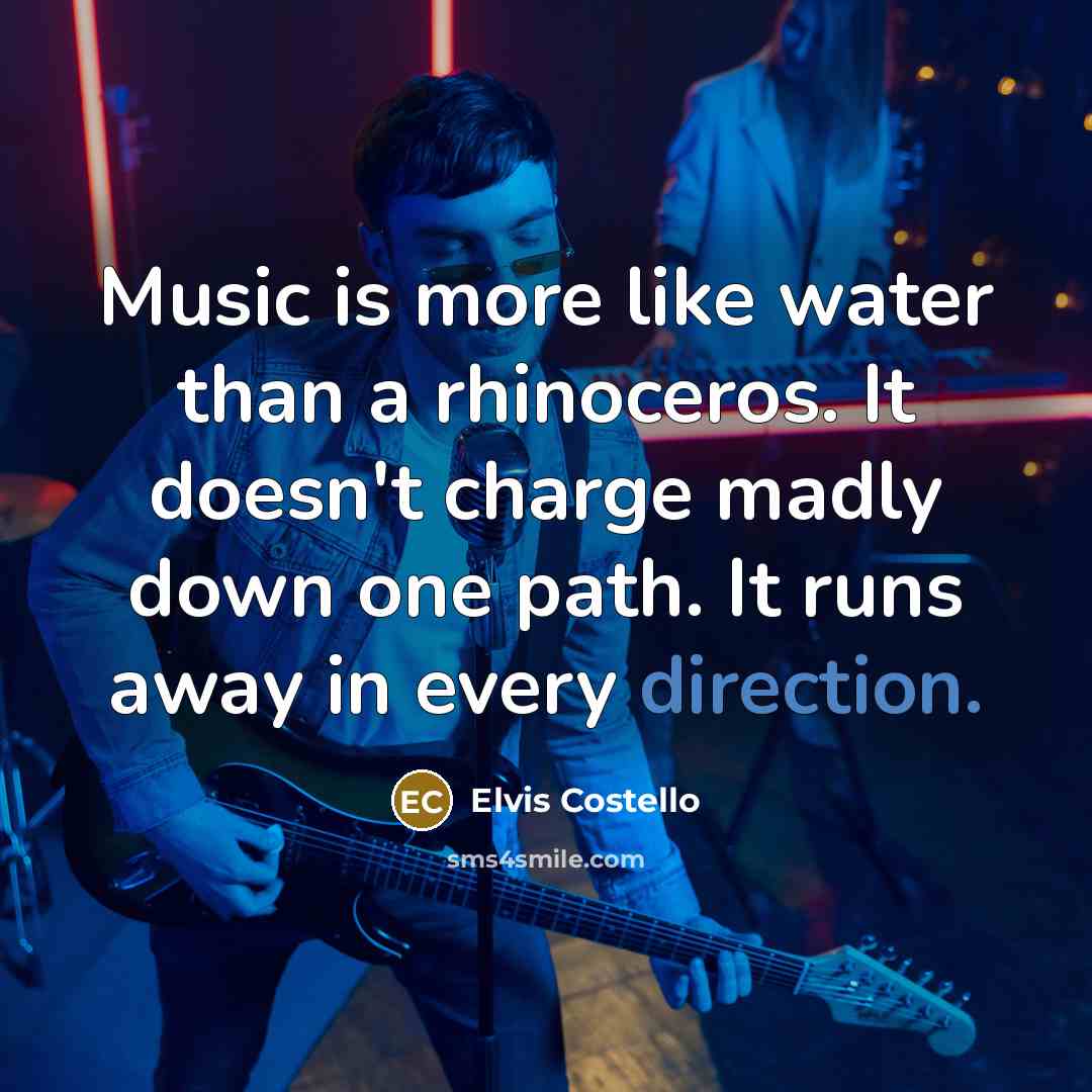 “Music is more like water than a rhinoceros. It doesn't…” quote by Elvis Costello