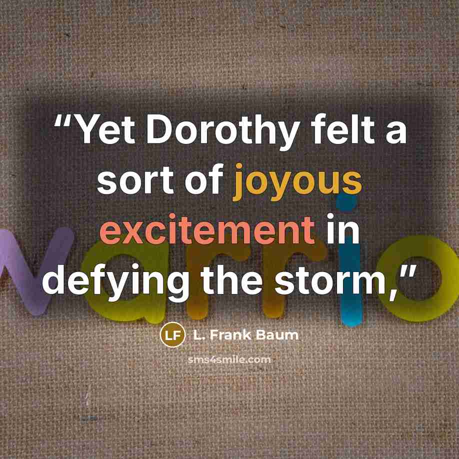 “Yet Dorothy felt a sort of joyous excitement in defying the storm,” quote by L. Frank Baum