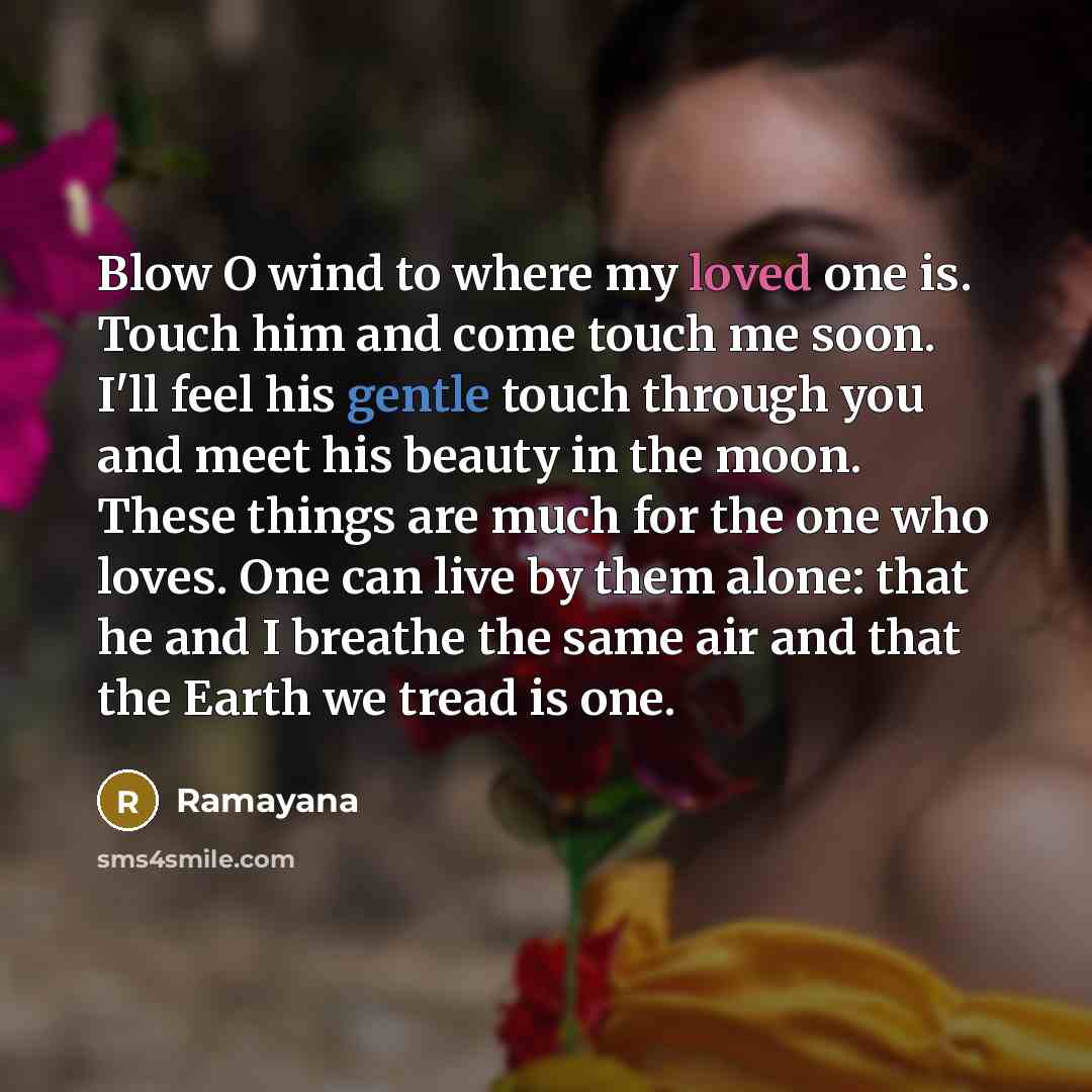 “Blow O wind to where my loved one is. Touch…” quote by Ramayana