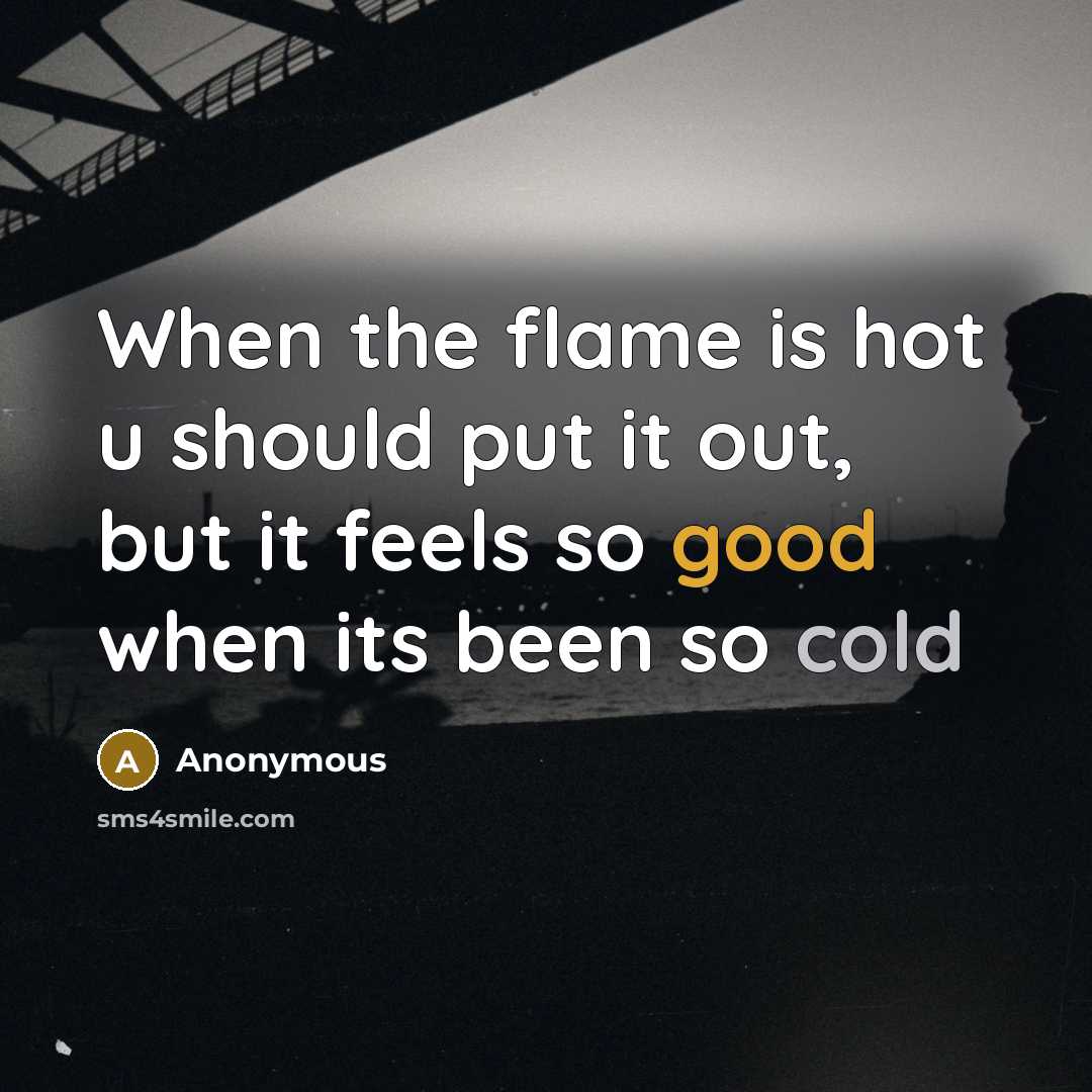 “When the flame is hot u should put it out, but it feels so good when its been so cold” quote by Anonymous