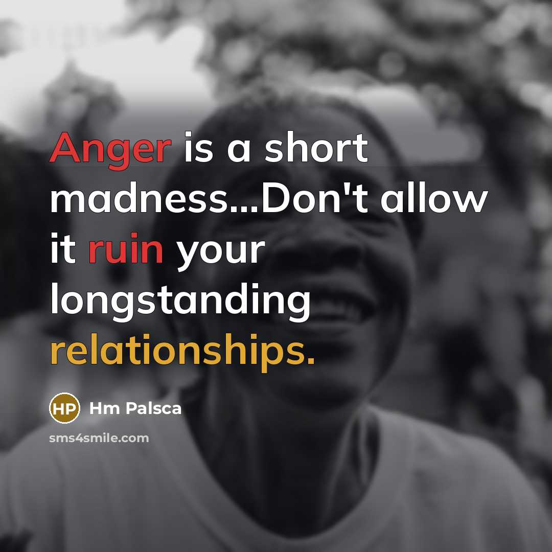 “Anger is a short madness...Don't allow it ruin your longstanding relationships.” quote by Hm Palsca