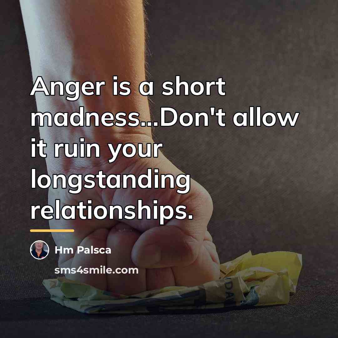 “Anger is a short madness...Don't allow it ruin your longstanding…” quote by Hm Palsca