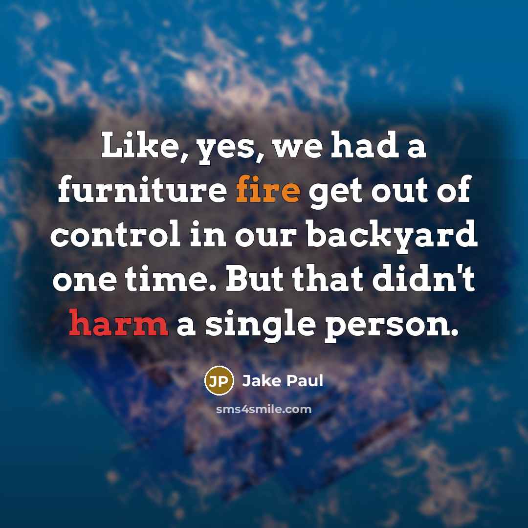 “Like, yes, we had a furniture fire get out of control in our backyard one time. But that didn't harm a single person.” quote by Jake Paul
