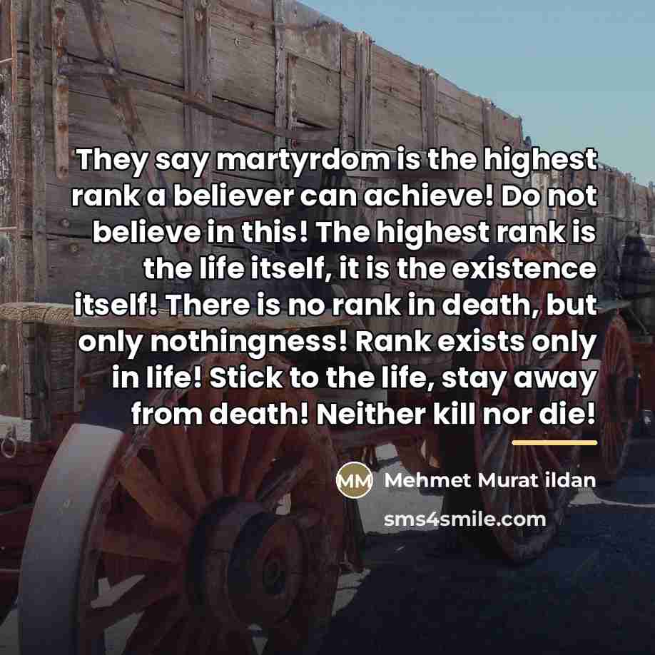 “They say martyrdom is the highest rank a believer can…” quote by Mehmet Murat Ildan