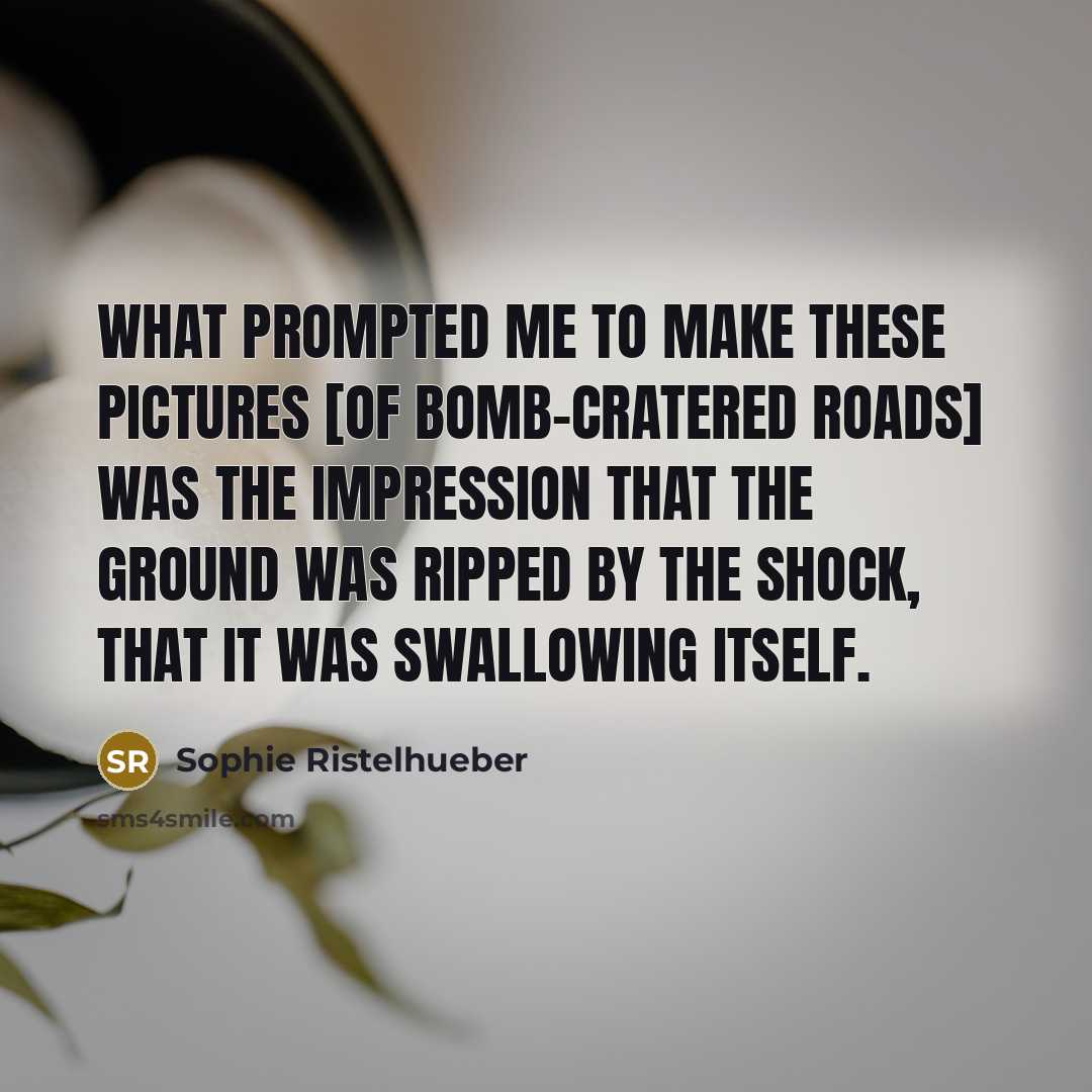 “What prompted me to make these pictures [of bomb-cratered roads]…” quote by Sophie Ristelhueber