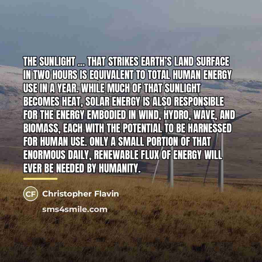 “The sunlight ... that strikes Earth’s land surface in two…” quote by Christopher Flavin