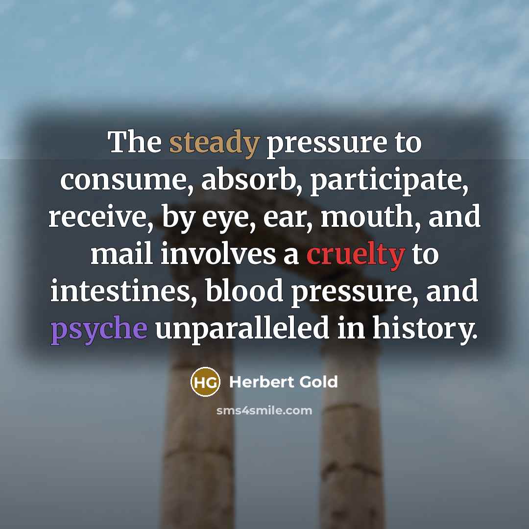 “The steady pressure to consume, absorb, participate, receive, by eye,…” quote by Herbert Gold