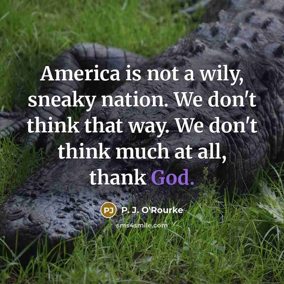 “America is not a wily, sneaky nation. We don't think…” quote by P. J. O'Rourke